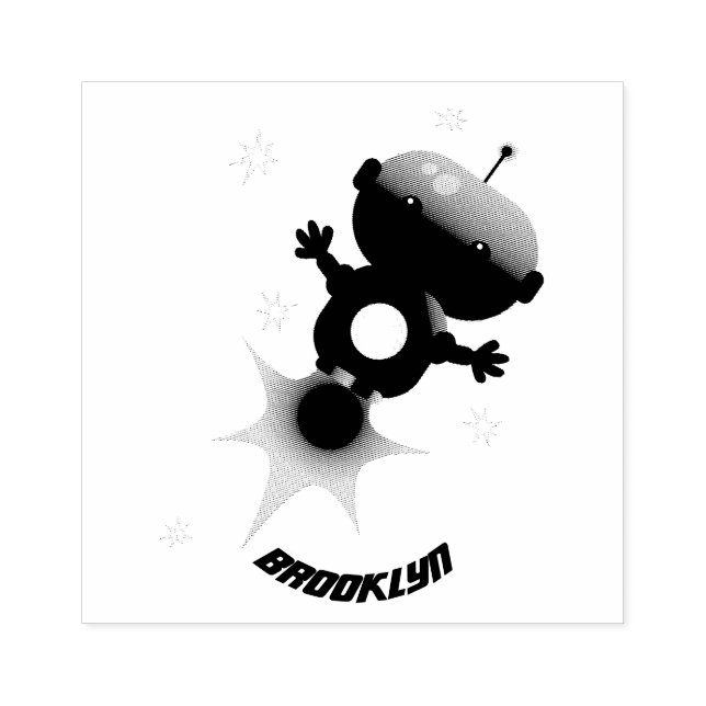 Cute-robot som flyger i illustration av rymdens te stämpel (Tryck)