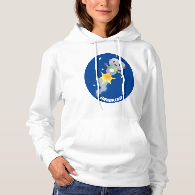 Cute-robot som flyger i illustration av rymdens te t shirt (Framsida)