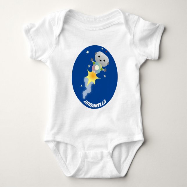 Cute-robot som flyger i illustration av rymdens te t shirt (Framsida)