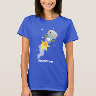 Cute-robot som flyger i illustration av rymdens te t shirt