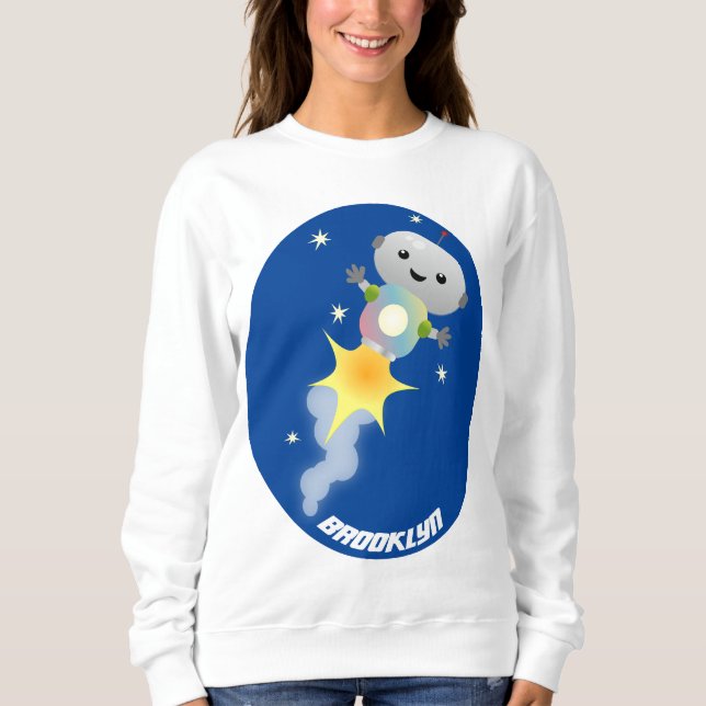 Cute-robot som flyger i illustration av rymdens te t shirt (Framsida)