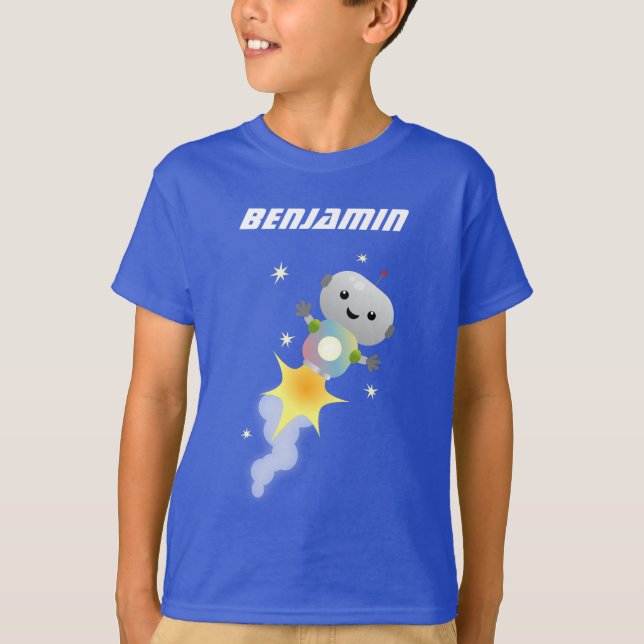 Cute-robot som flyger i illustration av rymdens te t shirt (Framsida)