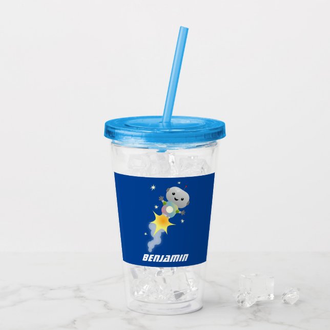 Cute-robot som flyger i illustration av rymdens te take away mugg (Baksida Ice)