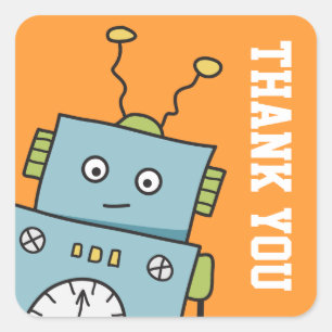 Cute Robot Tack Stickers Fyrkantigt Klistermärke