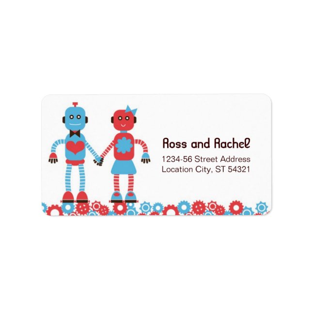 Cute Robot Theme Bröllop Adressetikett (Framsidan)