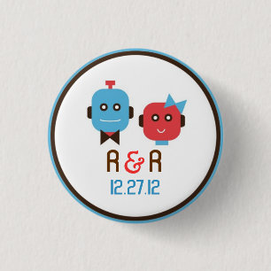 Cute Robot Theme Bröllop Knapp