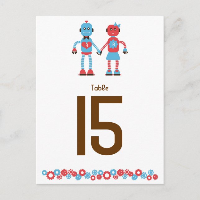 Cute Robot Theme Bröllop Vykort (Framsida)