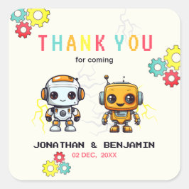 Cute Robot Together Joint Birthday Tack Fyrkantigt Klistermärke