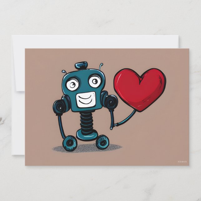 Cute Robot Valentine Heart Balloon Julkort (Framsida)