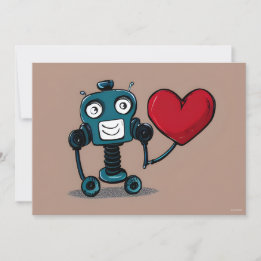 Cute Robot Valentine Heart Balloon Julkort