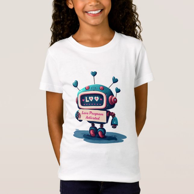 Cute Robot Valentiness Tee with Blue Hearts, Rolig (Framsida)