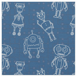 Cute-robotar på klassisk blå tyg