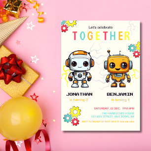 Cute Robots Boys Joint Birday Inbjudningar
