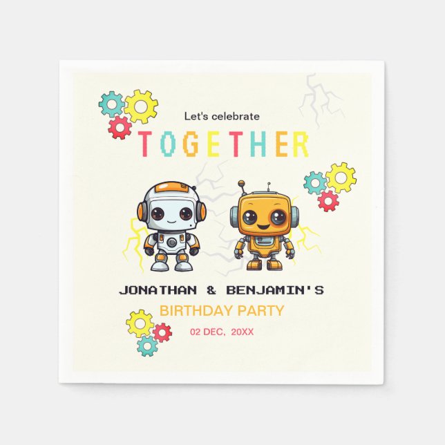 Cute Robots Boys Joint Birday Pappersservett (Framsidan)