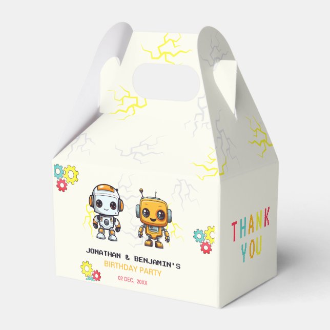 Cute Robots Boys Joint Birday Presentaskar (Baksidan Sidan)