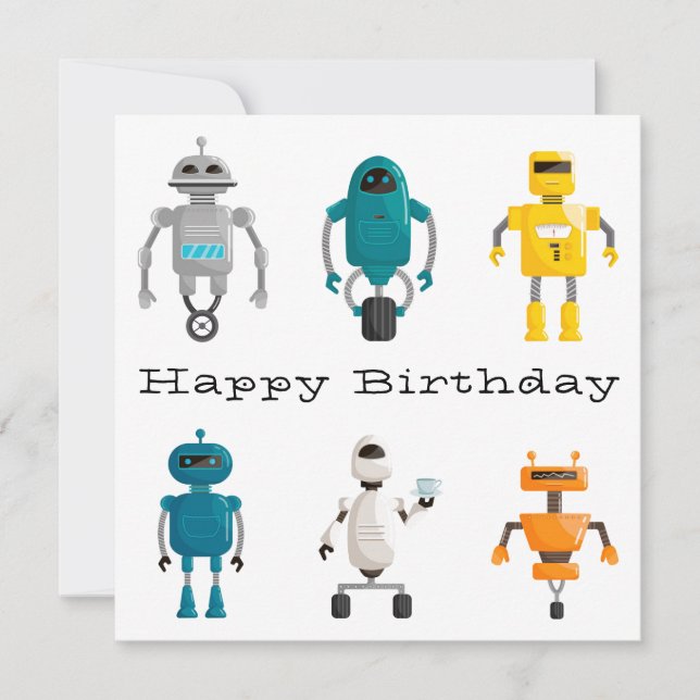 Cute Robots Droids Grattis på födelsedagen Julkort (Framsida)