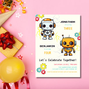 Cute Robots Futuristiska Boys Joint Birthday Inbjudningar
