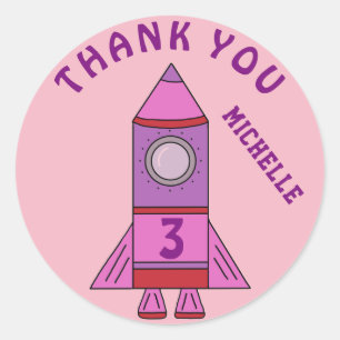 Cute Rocket Rosa Kids Girl Birthday Tack Runt Klistermärke