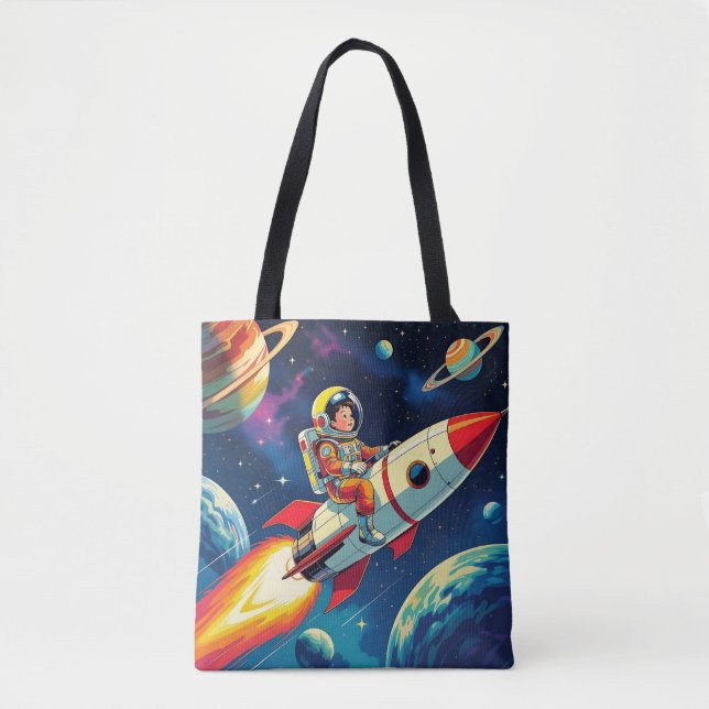 Cute Rockets i Space Astronaut Birthday Tygkasse (Framsida)