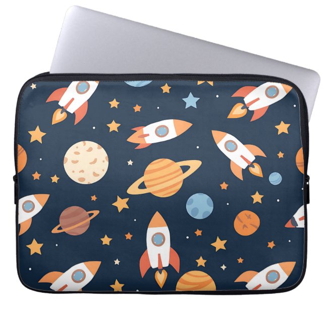 Cute Rockets Planets Space Pattern Laptop Fodral (Framsidan)