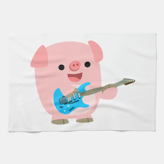 Cute Rockin' Tecknad Gris Kitchen Towel Kökshandduk (Horisontell)