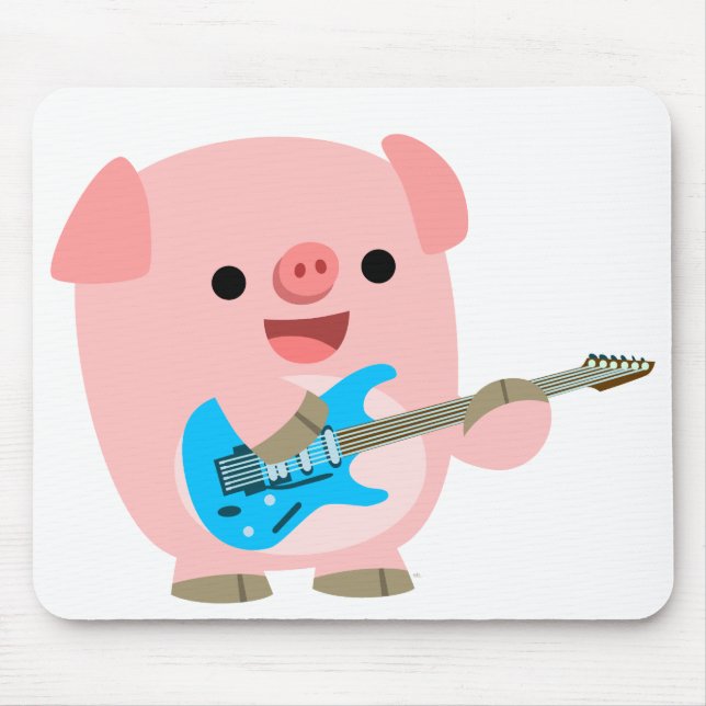 Cute Rockin' Tecknad Gris Mousepad Musmatta (Framsidan)