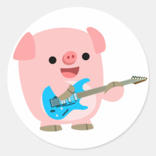 Cute Rockin' Tecknad Gris Sticker Runt Klistermärke