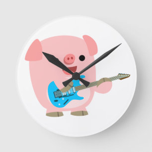 Cute Rockin Tecknad Gris Wall Clock Rund Klocka