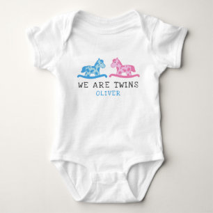 Cute Rocking Horse Twillingars Boy Girl Namn T Shirt