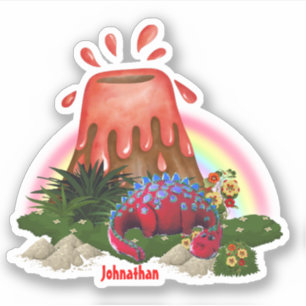 Cute röd dinosaurir vulcano regnbåge klistermärken