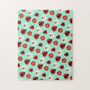 Cute röd polka dot Ladybug Blommor Girly Pussel