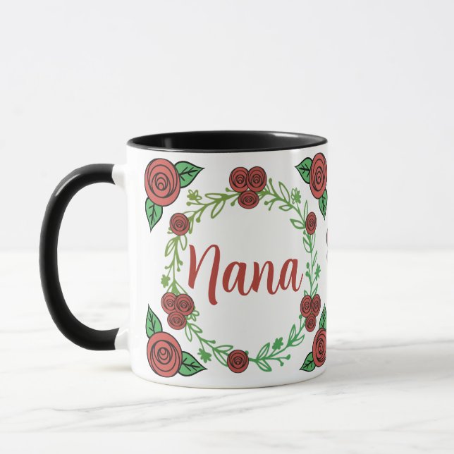 Cute Röd ros Blommigt Wandean Nana Mugg (Vänster)