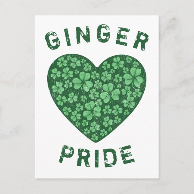 Cute Rödhårig Ginger Power Shamrock Grönt Heart Vykort (Framsida)