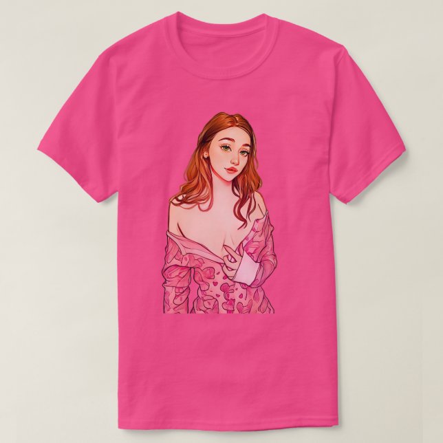 Cute Rödhårig i Rosa T Shirt (Design framsida)