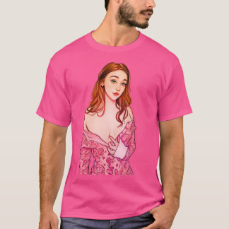 Cute Rödhårig i Rosa T Shirt