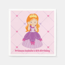 Cute Rödhårig Princess Rosa Barns födelsedag Party Pappersservett