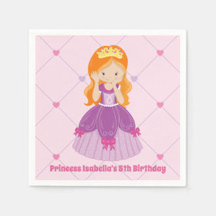 Cute Rödhårig Princess Rosa Barns födelsedag Party Pappersservett