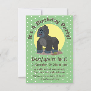 Cute, rolig gorilla tecknad illustration inbjudningar