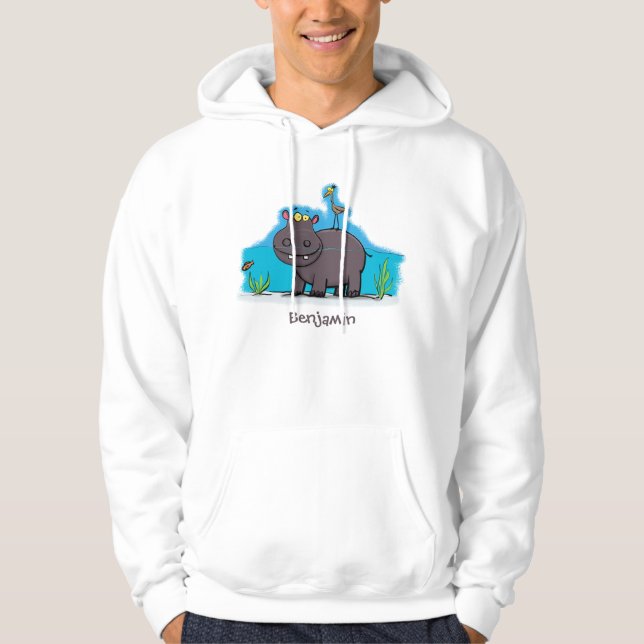 Cute, rolig hippopotamus med fågeltecknad hoodie (Framsida)