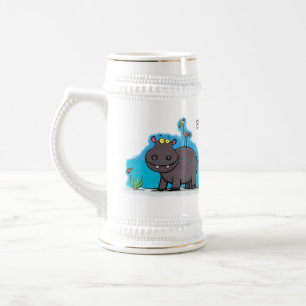 Cute, rolig hippopotamus med fågeltecknad sejdel
