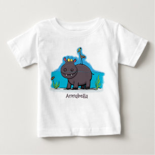 Cute, rolig hippopotamus med fågeltecknad t shirt