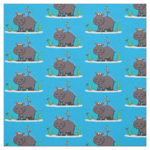 Cute, rolig hippopotamus med fågeltecknad tyg