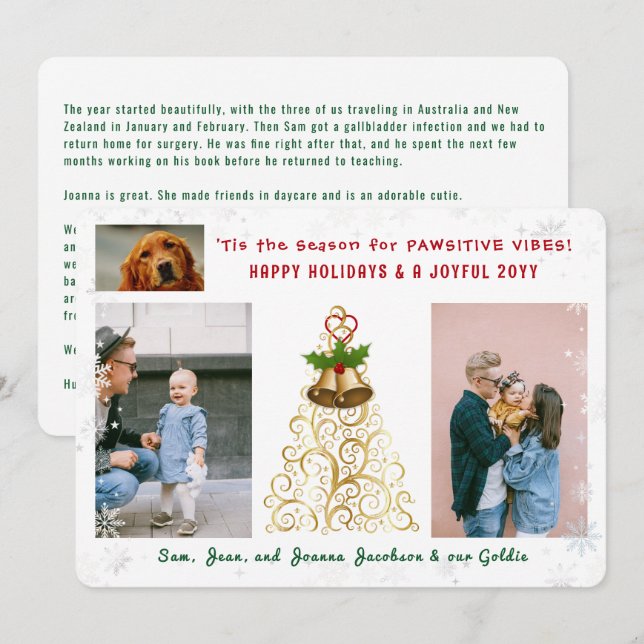 Cute Rolig hund Cat Glad helg 3 Photos Elegant Julkort (Fram/baksida)