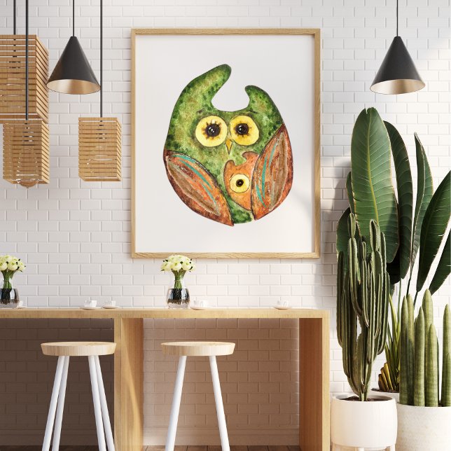 Cute, rolig orange för grönten uggla poster (Skapare uppladdad)