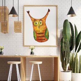 Cute, rolig orange för grönten uggla poster