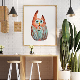 Cute, rolig orange för grönten uggla poster