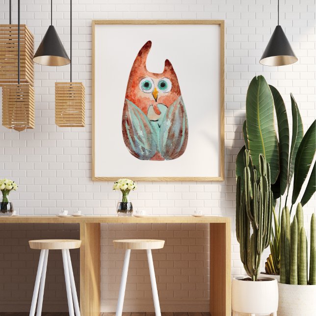 Cute, rolig orange för grönten uggla poster (Skapare uppladdad)