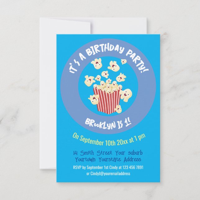 Cute, rolig popcorn-tecknad inbjudningar (Framsida)