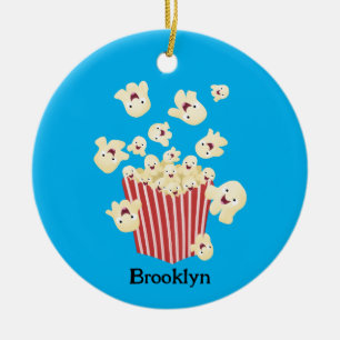 Cute, rolig popcorn-tecknad julgransprydnad keramik