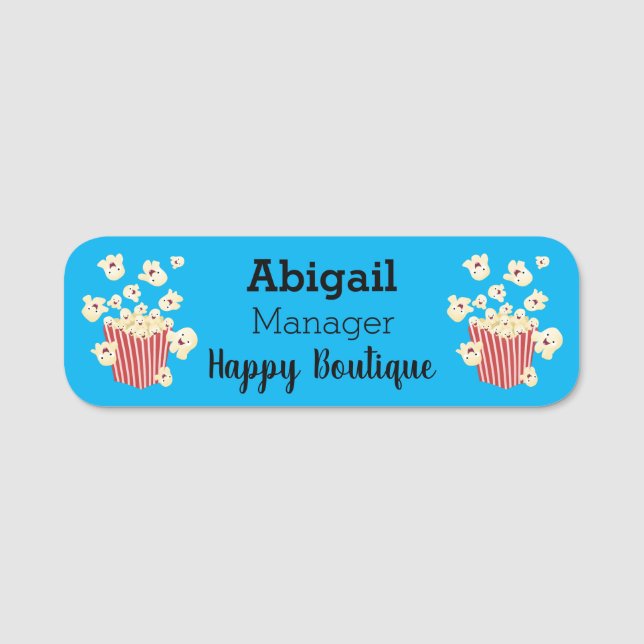 Cute, rolig popcorn-tecknad namnbricka (Framsida)